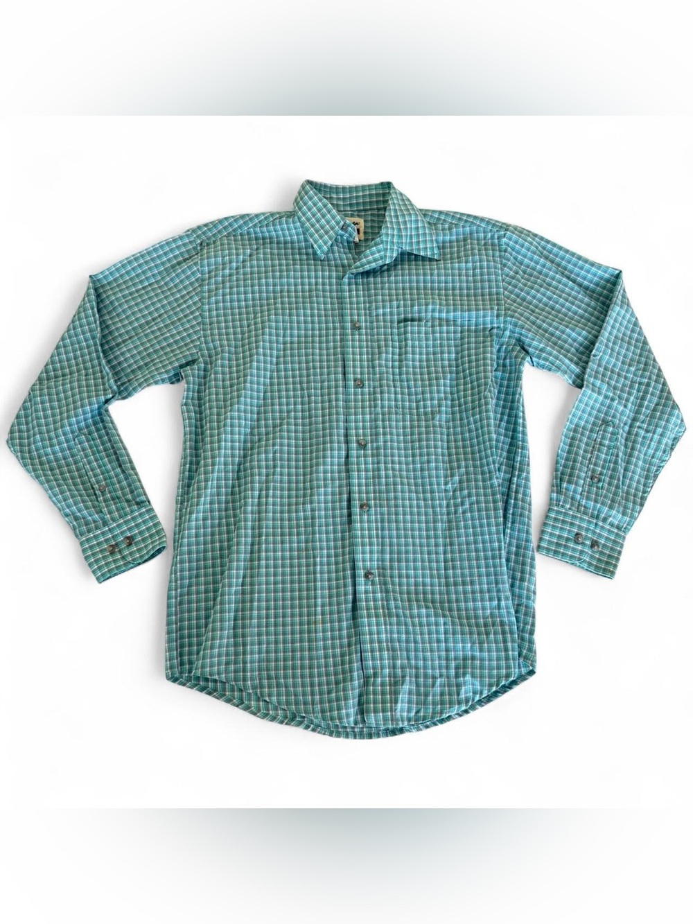 Wrangler Blue Green Plaid Button-Up Long Sleeve Shirt Men’s Size M Western
